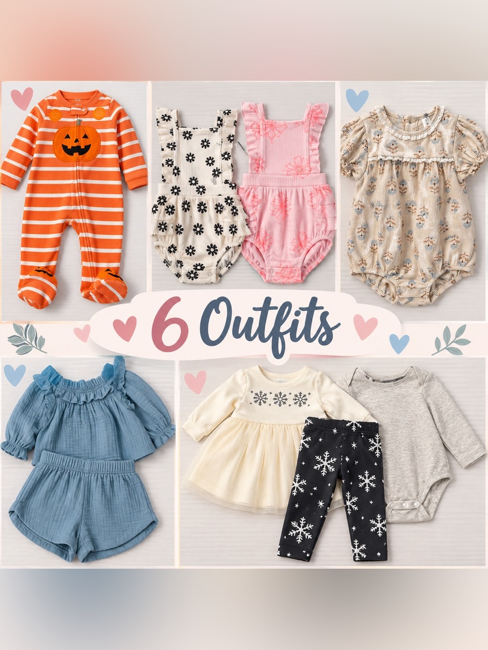 NWT 6 outfit infant girls bundle outfit sets, 3M - 6M. Carters, Cloud Island,